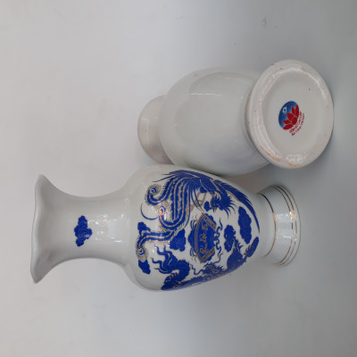 Cặp Bình hoa - Cặp Lộc bình Long Phượng sứ Cẩm Thạch Bát Tràng 29 cm