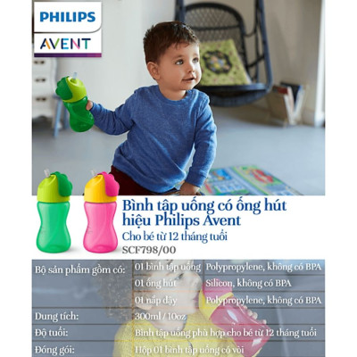 Bình tập uống bằng nhựa có ống hút hiệu Philips Avent (300ml/10oz) cho bé từ 12 tháng tuổi 798/00