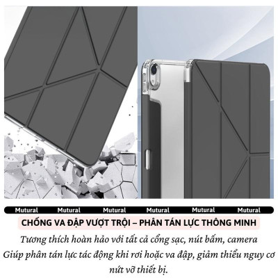 Bao da IPAD hiệu Mutural Clear Pro Cho IPAD Gen 11 A16 2025 / Gen 10 10.9 inch 2022 - Lưng PC trong suốt , viền TPU, - Hàng chính hãng