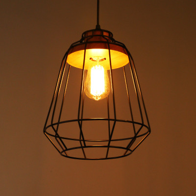 Đèn thả trang trí đuôi gỗ lồng sắt RETRO