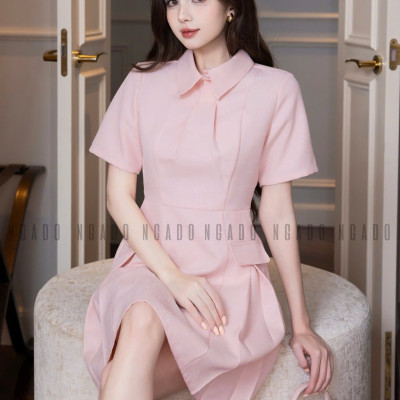 Đầm sơ mi hồng ngắn tay NGADO , đầm sơ mi , đầm nữ , đầm công sở, dự tiệc