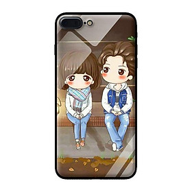 Ốp lưng kính cường lực cho iPhone 7 Plus Anime Cặp Đôi Ngồi - Hàng chính hãng