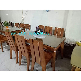 bộ bàn ghế ăn gỗ sồi nga bàn mặt đá 6 ghế