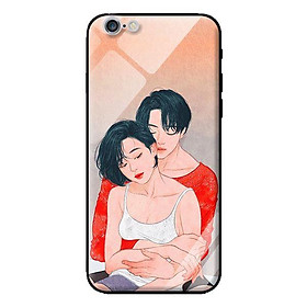 Ốp lưng kính cường lực cho iPhone 6 Cặp Đôi Ôm Nhau - Hàng chính hãng