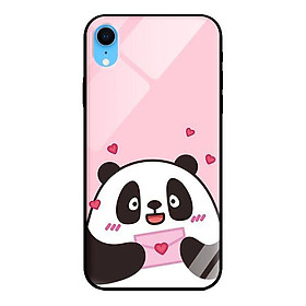 Ốp kính cường lực cho iPhone XR Panda Nền Hồng - Hàng chính hãng