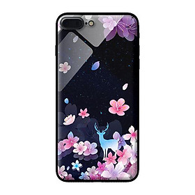 Ốp kính cường lực cho iPhone 8 Plus Hoa Hươu Nền Đen - Hàng chính hãng