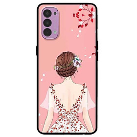 Ốp lưng dành cho Oppo Reno 4 mẫu Cô Gái Váy Hồng Nền Hồng