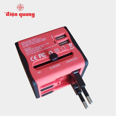 Ổ cắm du lịch Điện Quang ĐQ ESK TV06R 2U (màu đỏ - 2 cổng USB)