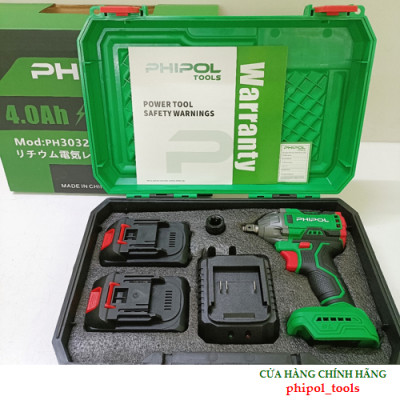 Combo Máy siết bu lông 21V động cơ không chổi than PHIPOL TOOLS PH3032 Kèm 2 pin và sạc - Hàng Chính Hãng