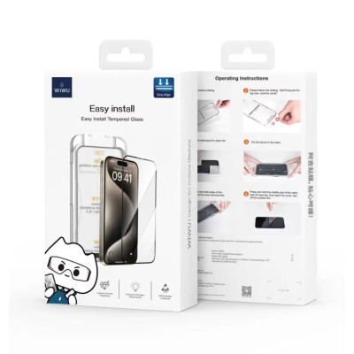 Kính cường lực khung tự dán cho iPhone 16 / 16 Plus / 16 Pro / 16 Pro Max hiệu WIWU SQ-008 Easy install - Viền siêu mỏng 0.33mm, chống mẻ cạnh, Phủ nano siêu mượt - Hàng nhập khẩu