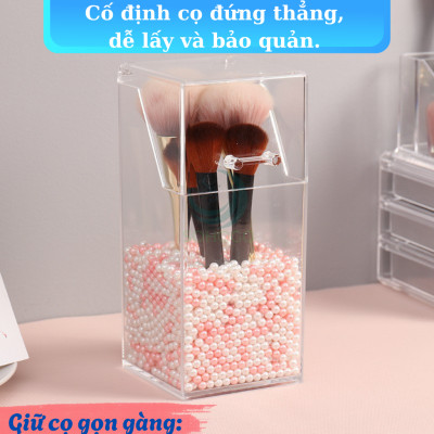 Hộp Đựng Cọ Trang Điểm Ngọc Trai Acrylic- Hộp Cọ Trong Suốt Sang Trọng- Lọ Đựng Cọ Kèm Hạt Trang Trí 3D- Hộp Makeup Brush Holder Cao Cấp- Hộp Đựng Cọ Trang Điểm Hạt Ngọc Tinh Tế