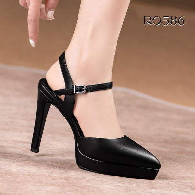 Giày sandal nữ cao gót 9 phân hàng hiệu rosata hai màu đen trắng thời trang cap cấp ro586