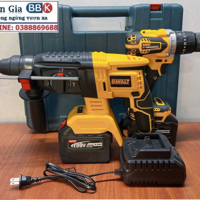 Bộ Combo Máy Khoan Pin Và Máy Khoan Bê Tông Dùng Pin 199V 2 Pin 15 Cell Động Cơ Không Chổi Than - Tặng Kèm Hộp Đựng - Bảo Hành 1 Năm