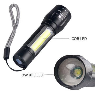 Đèn Pin Sạc Mini Có Zoom Hộp Xanh Xpe+Cob Light Siêu Sáng