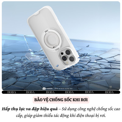 ốp lưng nhám chống sốc 2m từ tính cho iPhone 16 Pro Max / iP 16 pro hiệu HODA Magnetic Rough iring Xoay 360 độ, giá đỡ, sạc không dây nam châm N52, chống bám vân tay - Hàng nhập khẩu