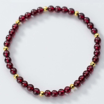 Vòng tay đá Garnet phối bi mạ vàng size hạt 6mm mệnh hỏa, thổ - Ngọc Quý Gemstones