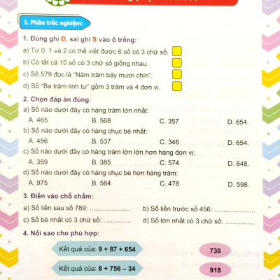 Phiếu Ôn Tập Cuối Tuần Môn Toán Lớp 3 (CT)
