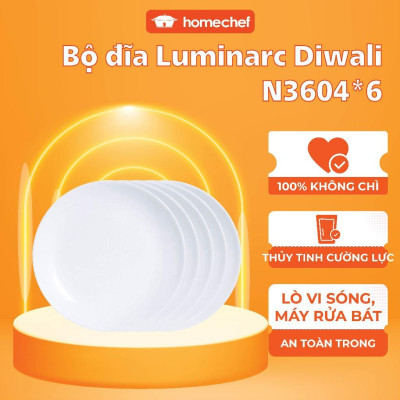 Bộ 6 đĩa (dĩa) thủy tinh Luminarc Everyday 27cm N3604*6, dùng lò vi sóng, máy rửa bát