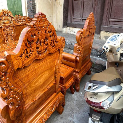 Bộ bàn ghế hoàng gia Louis vách trơn gỗ gõ đỏ 6 món ( Anh Văn - Thuận Thành,Bắc Ninh )
