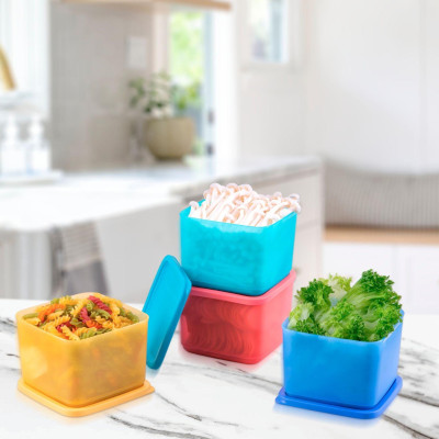 Bộ Hộp Tupperware Bảo Quản Thực Phẩm Ngăn Mát Medium Square Round 1L (04 Hộp)