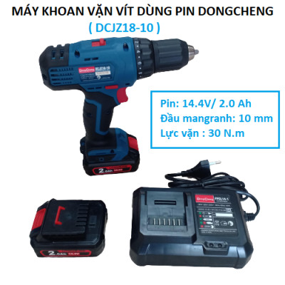 MÁY KHOAN - VẶN VÍT DÙNG PIN 14.4V 30NM DONGCHENG DCJZ18-10 (GỒM 2 PIN 14.4V/2AH) - HÀNG CHÍNH HÃNG