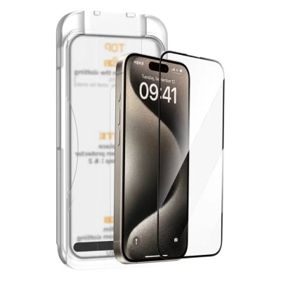 Kính cường lực khung tự dán cho iPhone 16 / 16 Plus / 16 Pro / 16 Pro Max hiệu WIWU SQ-008 Easy install - Viền siêu mỏng 0.33mm, chống mẻ cạnh, Phủ nano siêu mượt - Hàng nhập khẩu