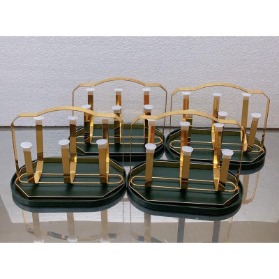 Combo 6 cốc ống  thủy tinh uống nước chịu nhiệt cao cấp vân sần kèm giá úp cốc có khay hứng nước ngọng vàng