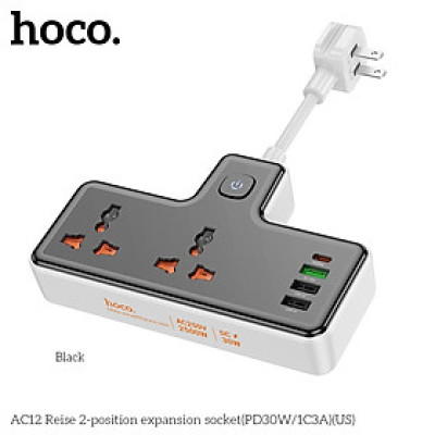 Ổ cắm điện đa năng sạc nhanh PD 30W có 1 cổng typeC + 3 cổng USB và có 2 lỗ cắm tải 2500W - Chính hãng