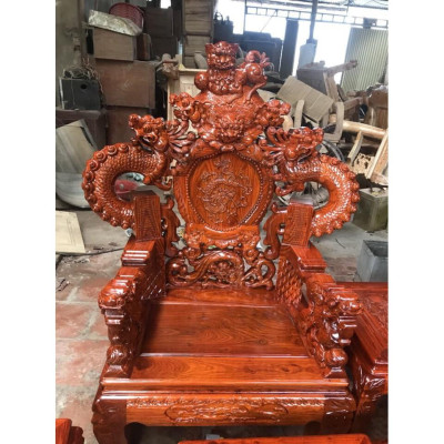 Bộ Bàn Ghế Gỗ Phòng Khách Nghê Đỉnh Bát Tiên Gỗ Cẩm Vàng 10 món Tay Khuỳnh