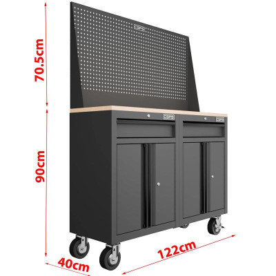 Bộ 2 Tủ dụng cụ CSPS 122cm 2 hộc kéo màu đen mặt ván gỗ kèm vách lưới