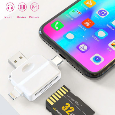 Đầu đọc thẻ nhớ SD, TF đa năng 3in1 Type c, L, USB dùng cho điện thoại, laptop, máy ảnh - Hàng nhập khẩu
