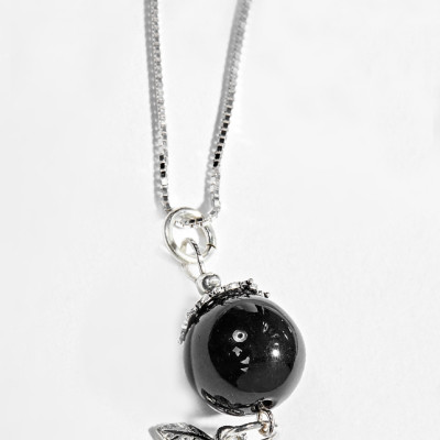 Dây Chuyền Mặt Đá Obsidian Phối 3 Lá Bạc Ngọc Quý Gemstones