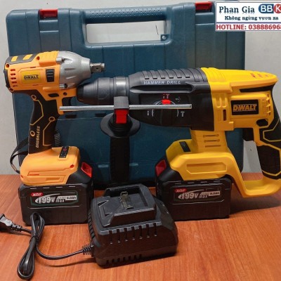 Bộ Combo Máy Khoan Đục Bê Tông Và Máy Siết Bulong - Bộ 2 Pin 15 Cell Động Cơ Từ Không Chổi Than - Bảo Hành 12 Tháng