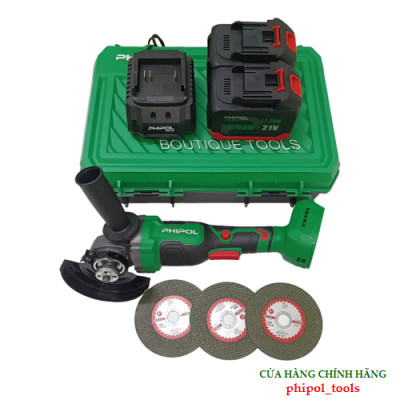 Combo Máy mài cắt 21V động cơ không chổi than PHIPOL TOOLS PH3052 Kèm 2 pin 15 cell và sạc - Hàng Chính Hãng