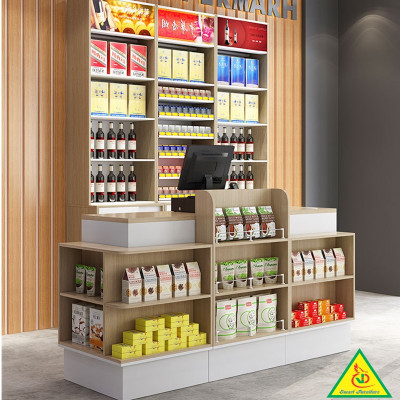 Bàn tính tiền siêu thị , Bàn thu ngân thiết kế tiện lợi QTT405 - Nội thất lắp ráp Viễn Đông Adv