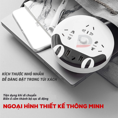 Ổ cắm kéo dài đa năng kèm nguồn USB sạc điện thoại hình mèo dễ thương, có kệ để điện thoại nhỏ gọn tiện dụng