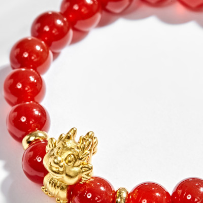 Vòng Tay Đá Mã Não Đỏ Charm Tuổi Thìn Bạc Mạ Vàng 24K