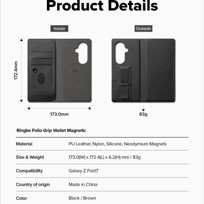 Ví từ tính RINGKE Folio Grip Wallet Magnetic cho Samsung Galaxy Z Fold 7 - Hàng Chính Hãng
