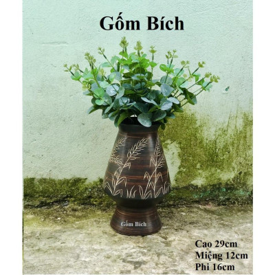 Bình Hoa Lọ Hoa Men Mộc Dáng Ly Ngược Vẽ Tay Gốm Sứ Bát Tràng 