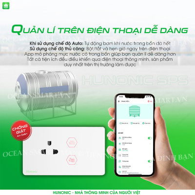 Ổ Cắm Máy Bơm Chống Giật An Toàn Hunonic SPS, Ổ Cắm Kết Hợp Phao Điện Máy Bơm Nước - HNSKSPS