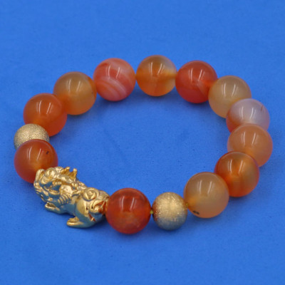 Vòng tay Mã Não Cam 12 ly - cẩn Tỳ Hưu Phong Thủy inox vàng VMNCTHHBV12 - hợp mệnh Hỏa, mệnh Thổ