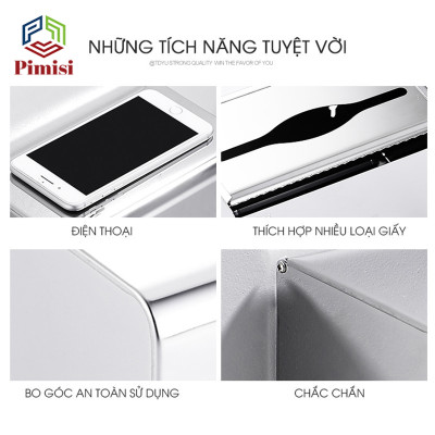 Hộp đựng giấy vệ sinh dán tường inox 304 Pimisi PR-042V dùng để treo - kệ - móc lô giấy vệ sinh có nắp đậy kín chống nước trong phòng tắm dán tường bằng keo kèm theo không cần khoan | Hàng chính hãng