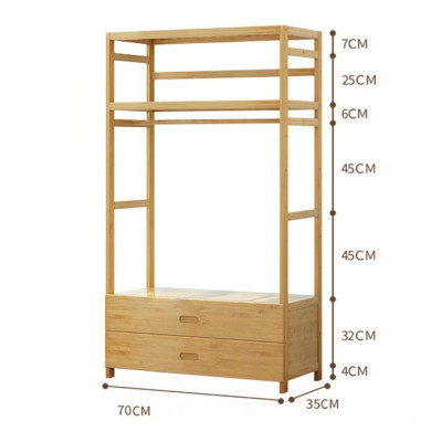 Giá Treo Quần Áo _ Tủ Quần Áo Gỗ Tre 2 Ngăn Kéo Kèm Kệ Chứa Đồ Phong Cách Hàn Quốc Đẹp Độc Đáo KT 70cm TUR068