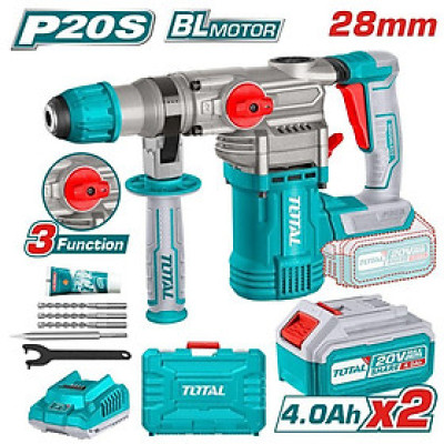 MÁY KHOAN ĐỤC DÙNG PIN 20V (2 pin 4Ah + sạc) TOTAL TRHLI202882 - HÀNG CHÍNH HÃNG