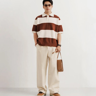 Áo polo dệt kim tay ngắn nam kẻ sọc. Loose - ROUTINE 10F25KNI008