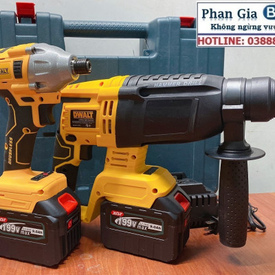 Bộ Combo 2 Trong 1 Gồm Máy Khoan Đục Bê Tông Và Máy Chuyên Vít 199V 2 Pin 15 Cell - Tặng Hộp Đựng - Bảo Hành 1 Năm