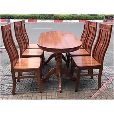 Bộ Bàn Ăn Oval Gỗ Sồi 6 Ghế Màu Cánh Gián , bộ bàn ăn 6 ghế