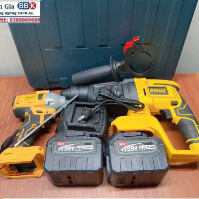 Bộ Combo 2 Trong 1 Gồm Máy Khoan Đục Bê Tông Và Máy Chuyên Vít 199V 2 Pin 15 Cell - Tặng Hộp Đựng - Bảo Hành 1 Năm
