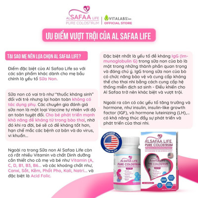 Combo 02 Hộp Sữa non nguyên chất al SAFAA life - USA |  Pure Colostrum Pregnancy & Breastfeeding Support 500MG