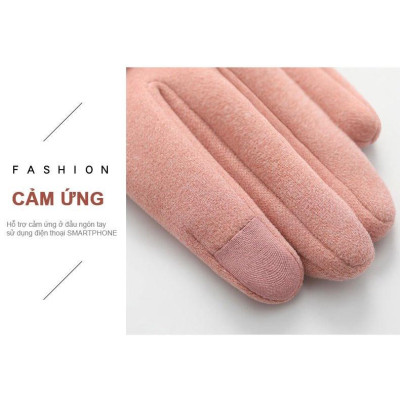 Găng tay nữ cảm ứng lót nỉ ấm áp họa tiết nơ nhỏ xinh